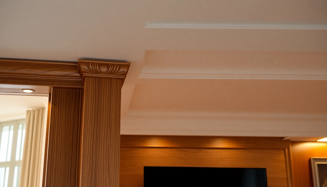 High-quality finish trim installed on walls and ceilings, emphasizing craftsmanship and smooth surface detail for elegant home interiors.