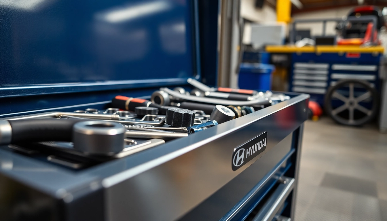High-quality Hyundai werkzeug tools displayed in a professional mechanic's workspace, emphasizing durability and precision for automotive repairs.
