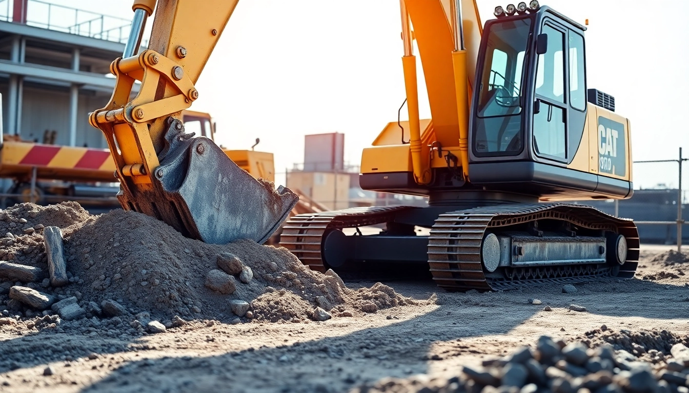 Efficient excavator rental service with a modern digging machine in action on a construction site, highlighting robustness and reliability for diverse projects.