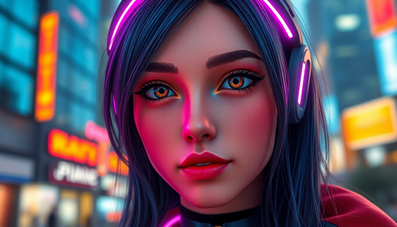 AI girlfriend engaging in a realistic conversation through a sleek, modern app interface with expressive visuals, highlighting personalized digital companionship.