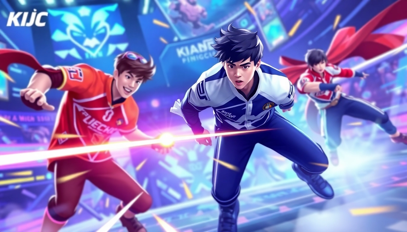 Liên Minh KJC esports team strategizing during a match, highlighting competitive gameplay and team coordination for online gaming audiences