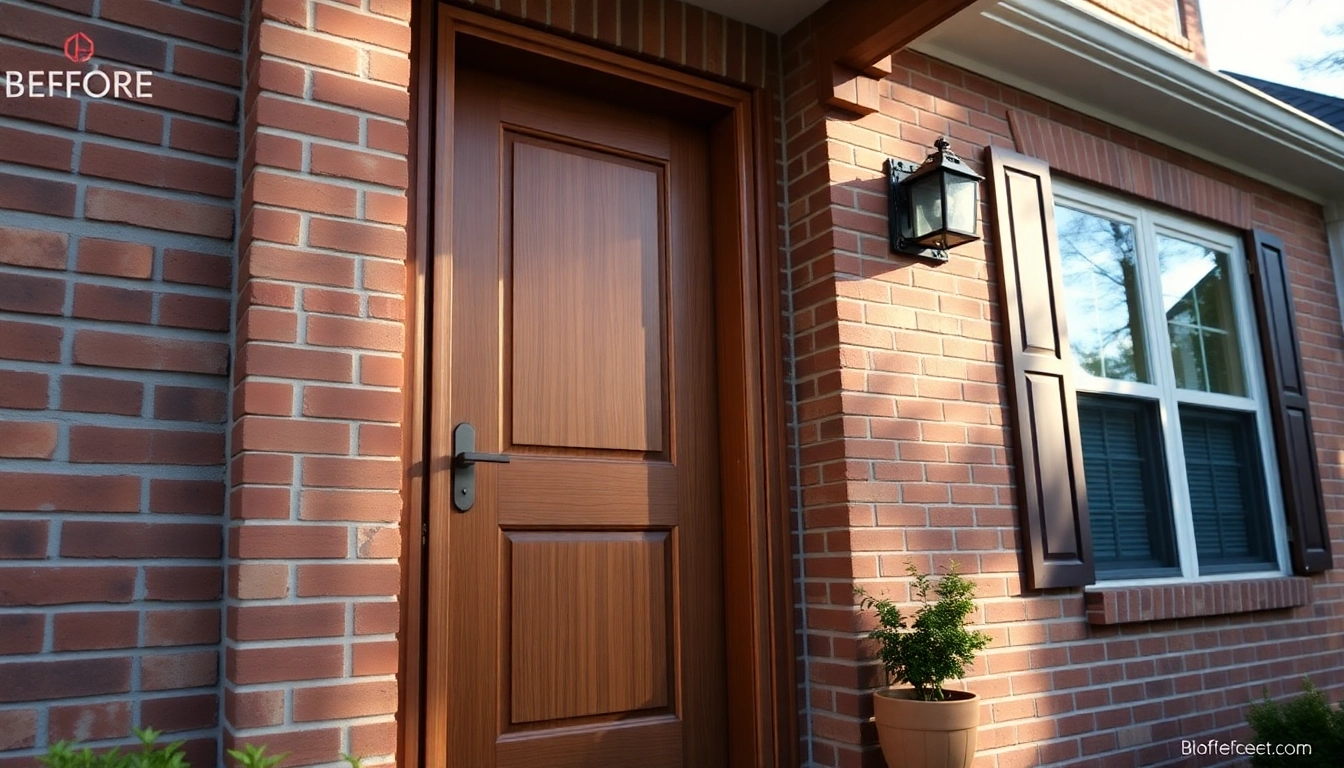 Action shot: front door replacement enhances curb appeal with a modern entry.