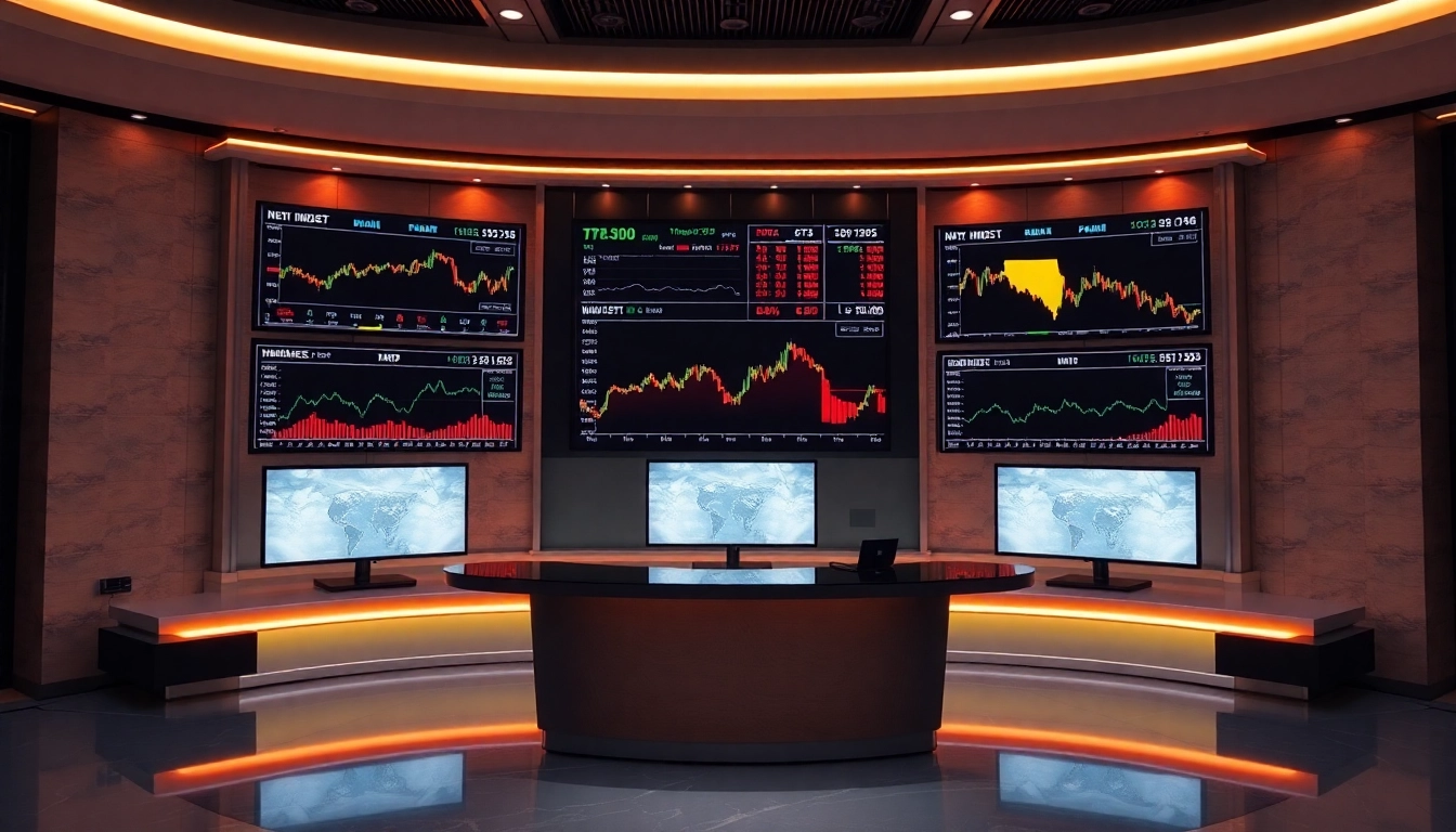 Financial News Updates UK Recent stock market graphs on a professional news desk showing UK and