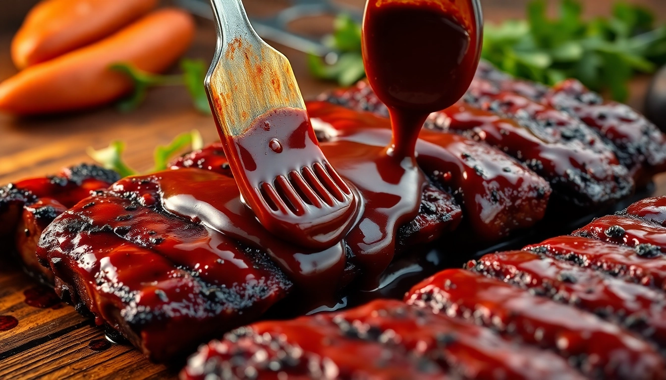 Rich and smoky barbeque sauce being applied to grilled meats for delicious flavor enhancement