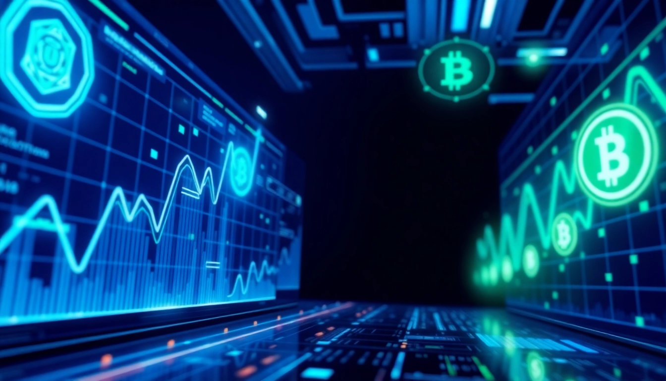 Aicoin logo displayed on a dynamic trading dashboard with real-time market data analysis and